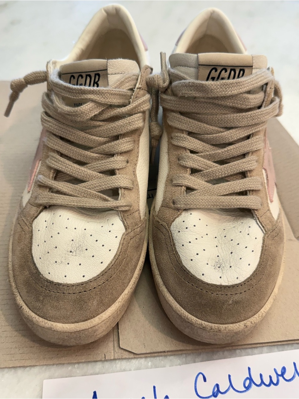 Golden Goose Beige, White & Pink Low-Top Sneakers size 37